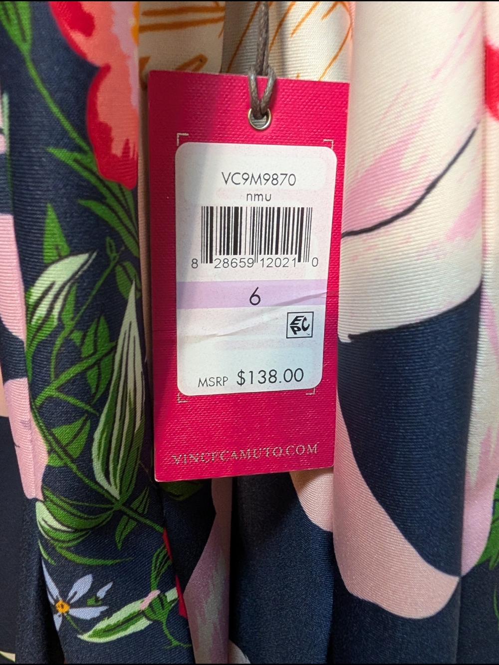 Vince Camuto Navy Floral Halter Midi Dress with Green Trim - Picture 6 of 9